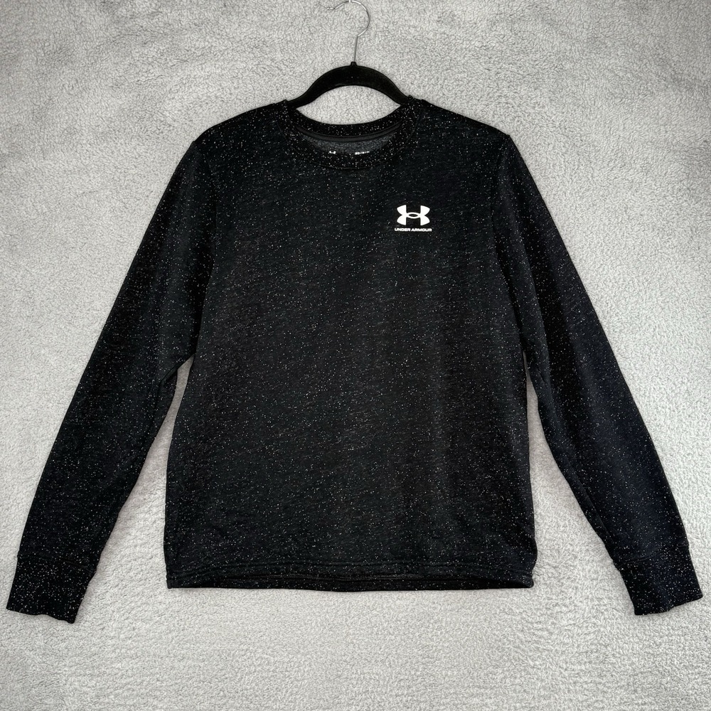 Under Armour Fleece Loose Fit Crewneck Men's M Black Pullover Sweater Splatter